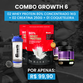 [COMBO 6] 02 WHEY PROTEIN 80% CONCENTRADO 1KG + 02 CREATINA MONOHIDRATADA 250G + 01 COQUETELEIRA
