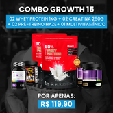 [COMBO 15] 02 WHEY PROTEIN 80% CONCENTRADO 1KG + 02 CREATINA MONOHIDRATADA 250G + 01 PRÉ-TREINO HAZE 300G + 01 MULTIVITAMÍNICO (120 CAPS)